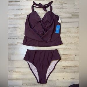 NWT Women’s Cupshe Swimsuit Plum Tankini Set Size Small